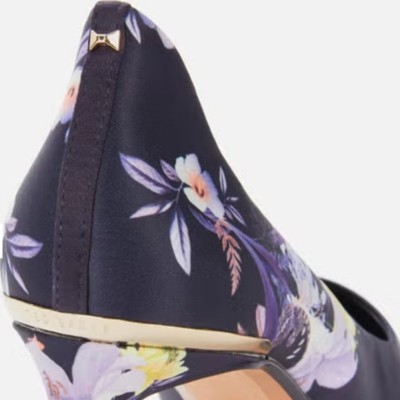 🍒NIB🍒 TED BAKER SATIN NAVY FLORAL HEELS - Picture 4 of 11